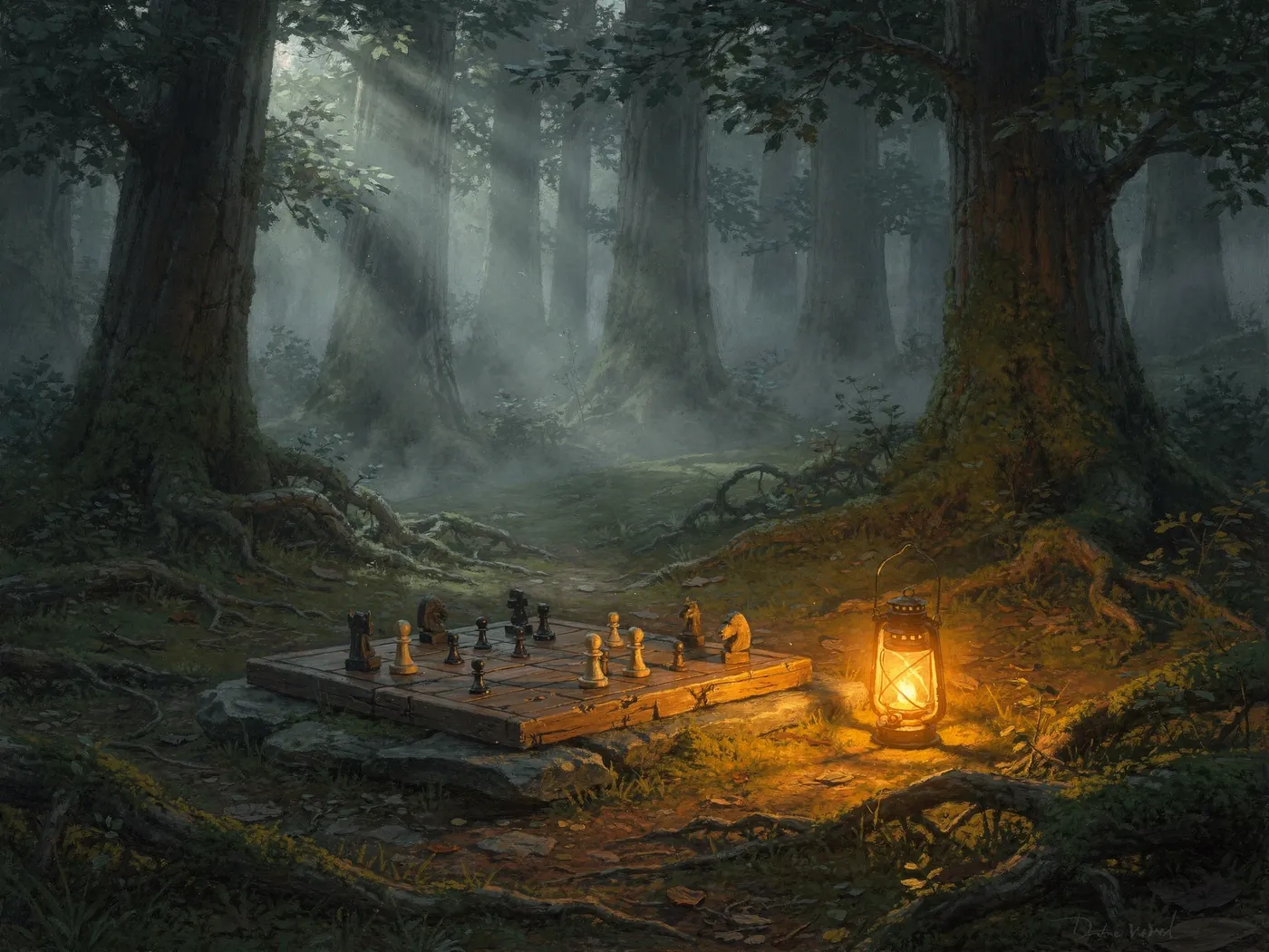 A guiding lantern light near the board