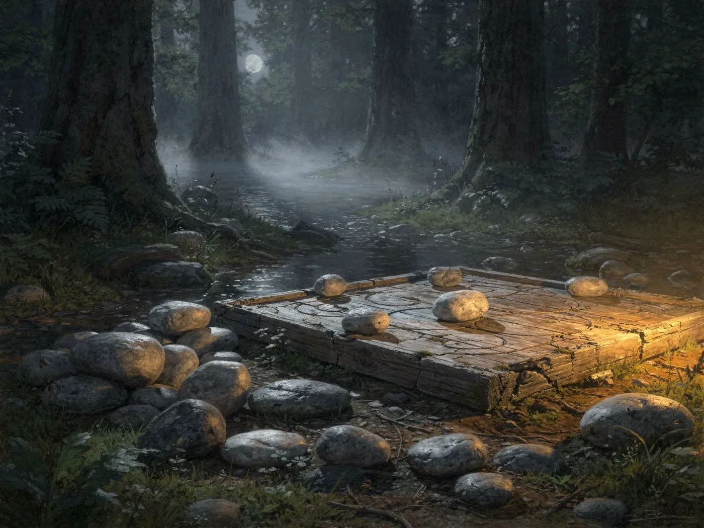 Many stones gathered as a chronicle in moonlight